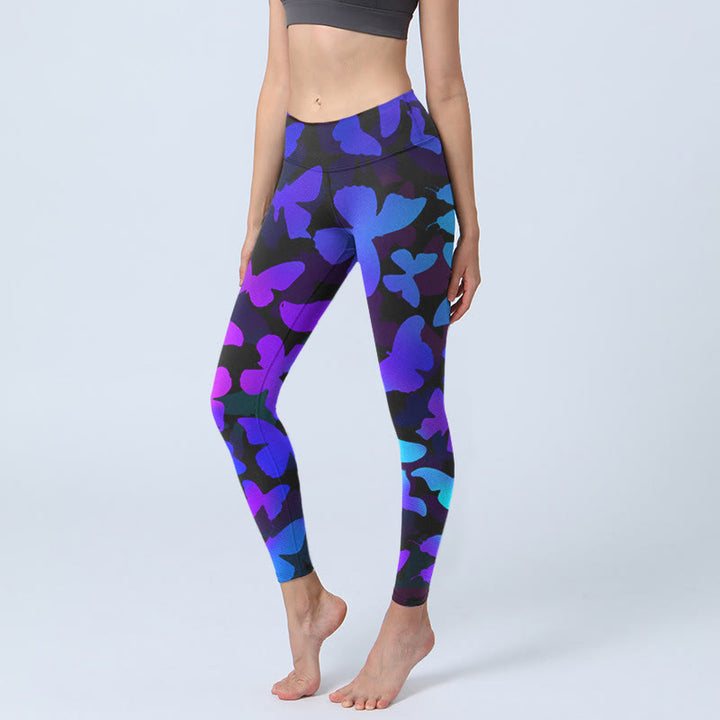 Buddha Stones Gradient Butterfly Print Exercise Leggings Women's Yoga Pants