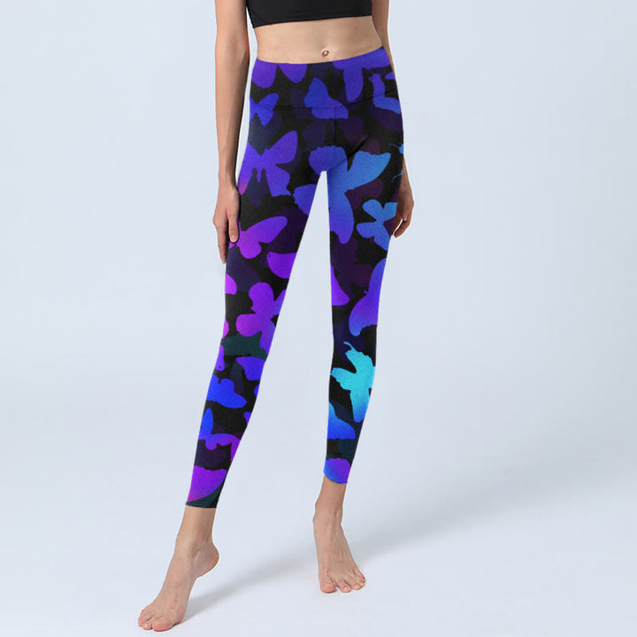 Buddha Stones Gradient Butterfly Print Exercise Leggings Women's Yoga Pants