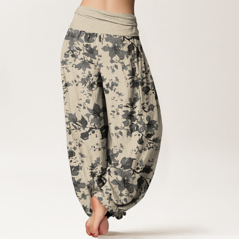 Buddha Stones Leaves Design Women's Elastic Waist Harem Pants - image 1
