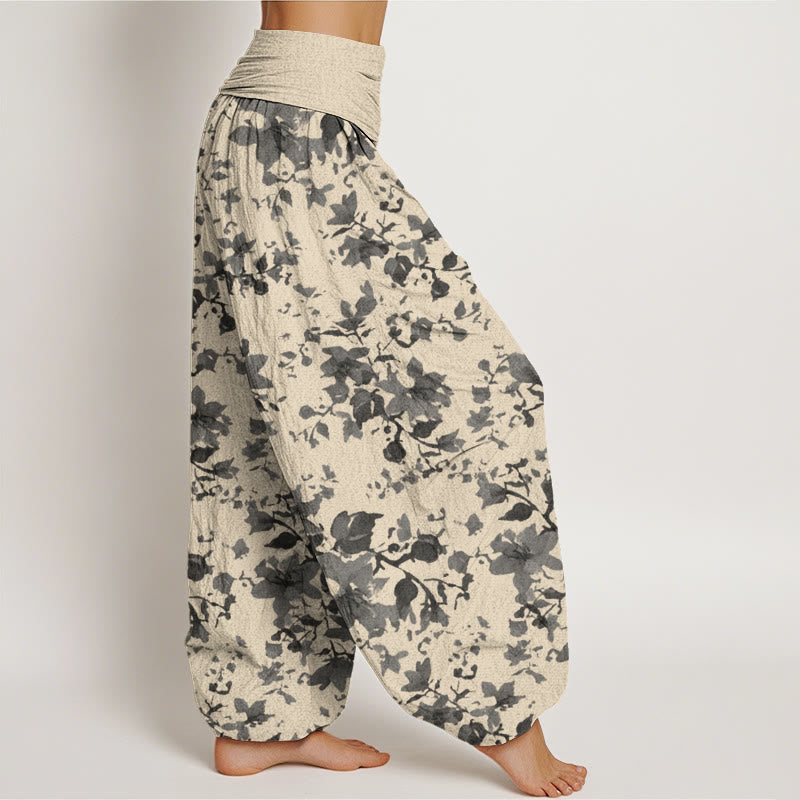 Buddha Stones Leaves Design Women's Elastic Waist Harem Pants - image 2