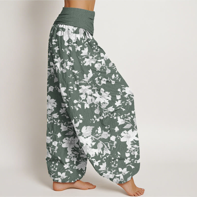 Buddha Stones Leaves Design Women's Elastic Waist Harem Pants - image 5