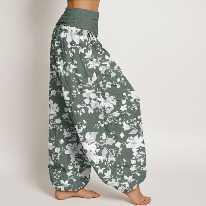 Buddha Stones Leaves Design Women's Elastic Waist Harem Pants - image 5