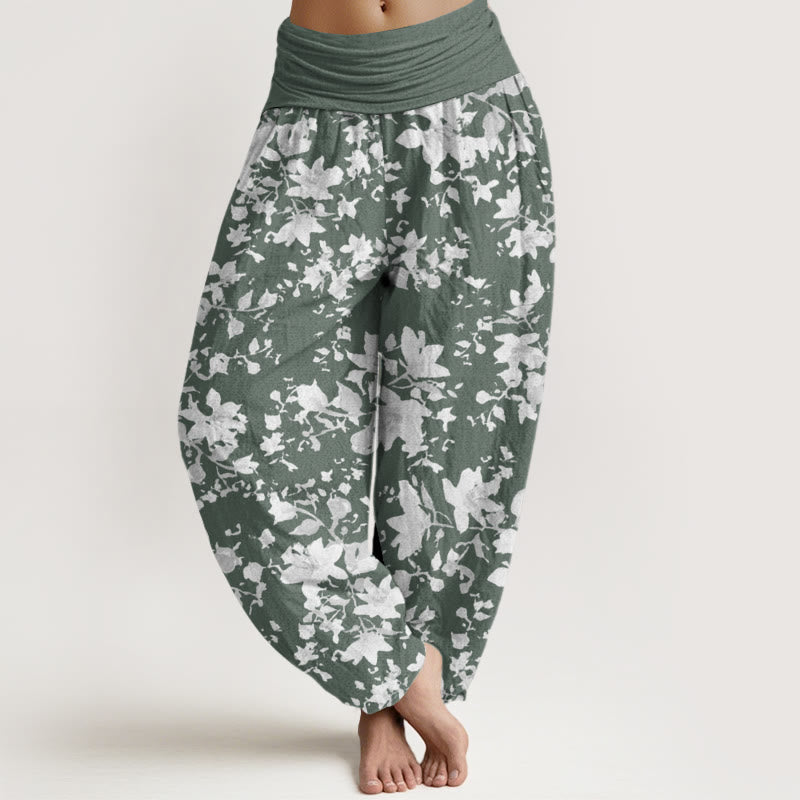Buddha Stones Cotton Leaves Design Women's Elastic Waist Harem Pants - DarkSeaGreen - US22，UK/AU26，EU54 (6XL) - image 4