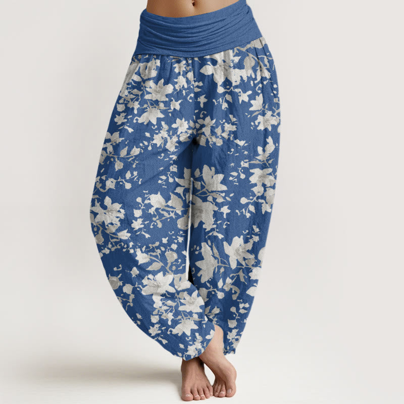 Buddha Stones Leaves Design Women's Elastic Waist Harem Pants - SteelBlue - US22，UK/AU26，EU54 (6XL) - image 7