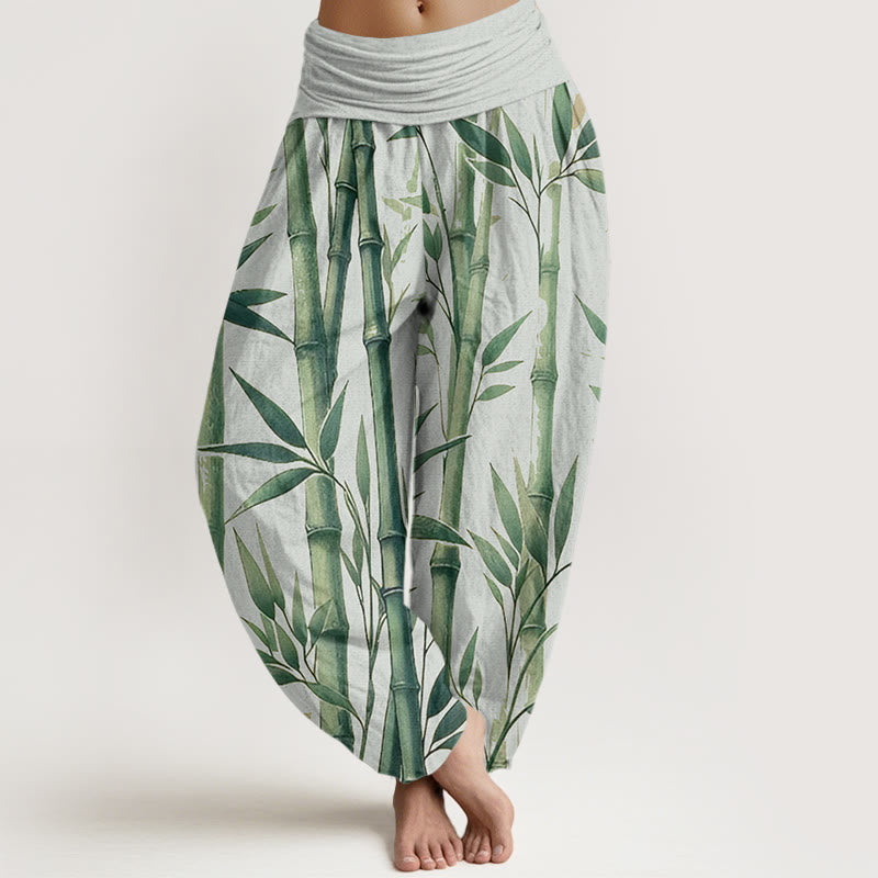Buddha Stones Casual Bamboo Leaves Pattern Women's Elastic Waist Harem Pants - MintCream - US22，UK/AU26，EU54 (6XL) - image 0
