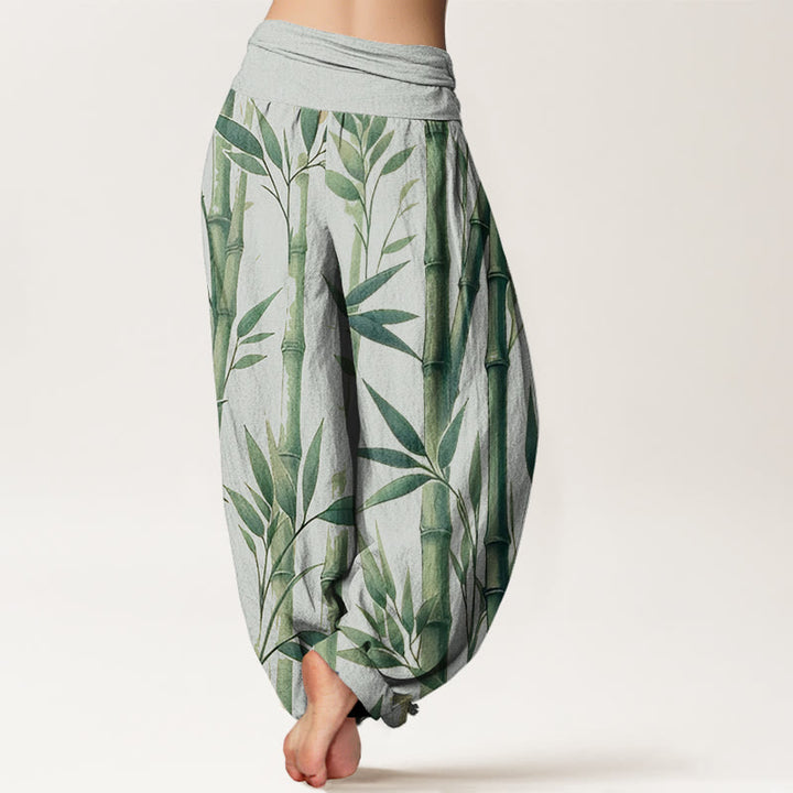 Buddha Stones Cotton Casual Bamboo Leaves Pattern Women's Elastic Waist Harem Pants - image 2