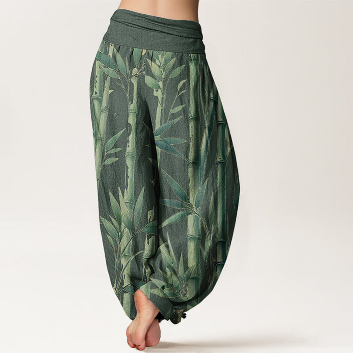 Buddha Stones Casual Bamboo Leaves Pattern Women's Elastic Waist Harem Pants