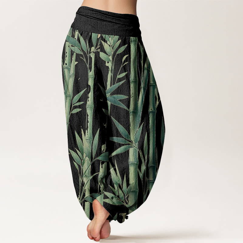 Buddha Stones Casual Bamboo Leaves Pattern Women's Elastic Waist Harem Pants
