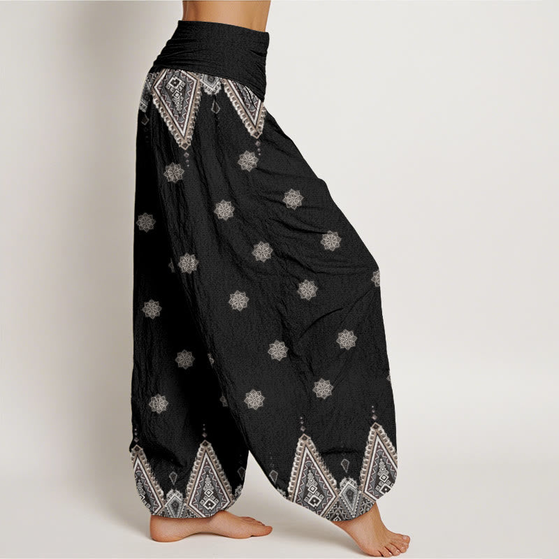 Buddha Stones Cotton Bohemian Geometric Floral Design Women's Elastic Waist Harem Pants - image 2