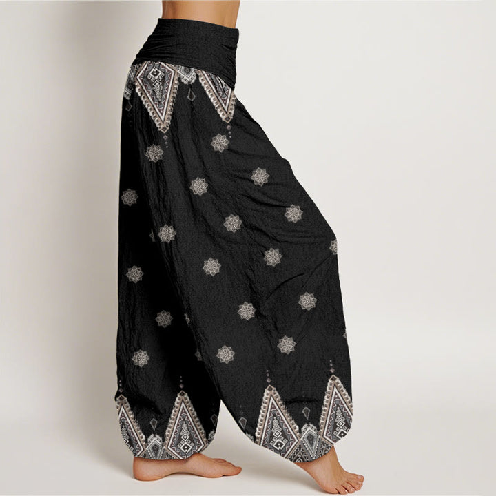 Buddha Stones Cotton Bohemian Geometric Floral Design Women's Elastic Waist Harem Pants - image 2