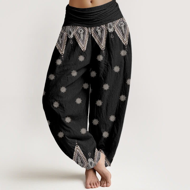 Buddha Stones Bohemian Geometric Floral Design Women's Elastic Waist Harem Pants - Black - US22，UK/AU26，EU54 (6XL) - image 0