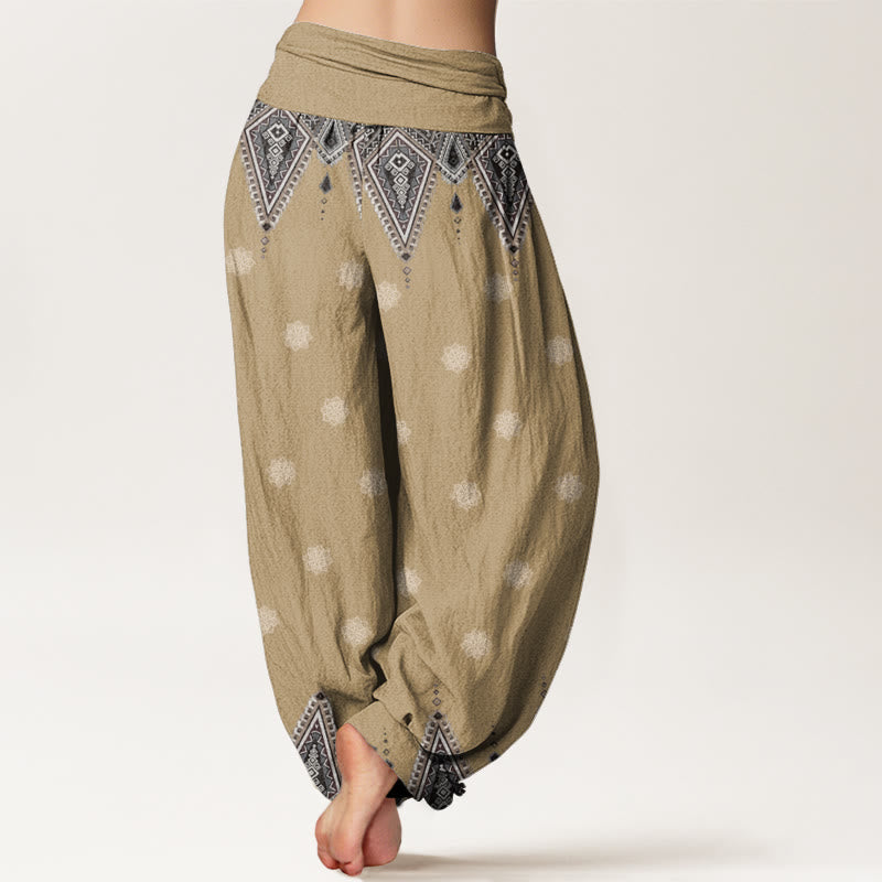 Buddha Stones Cotton Bohemian Geometric Floral Design Women's Elastic Waist Harem Pants - image 5