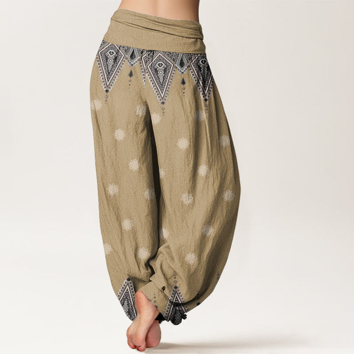 Buddha Stones Cotton Bohemian Geometric Floral Design Women's Elastic Waist Harem Pants - image 5