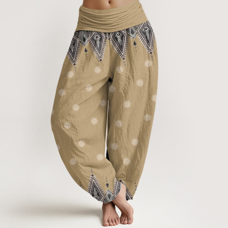 Buddha Stones Bohemian Geometric Floral Design Women's Elastic Waist Harem Pants - PaleGoldenrod - US22，UK/AU26，EU54 (6XL) - image 4