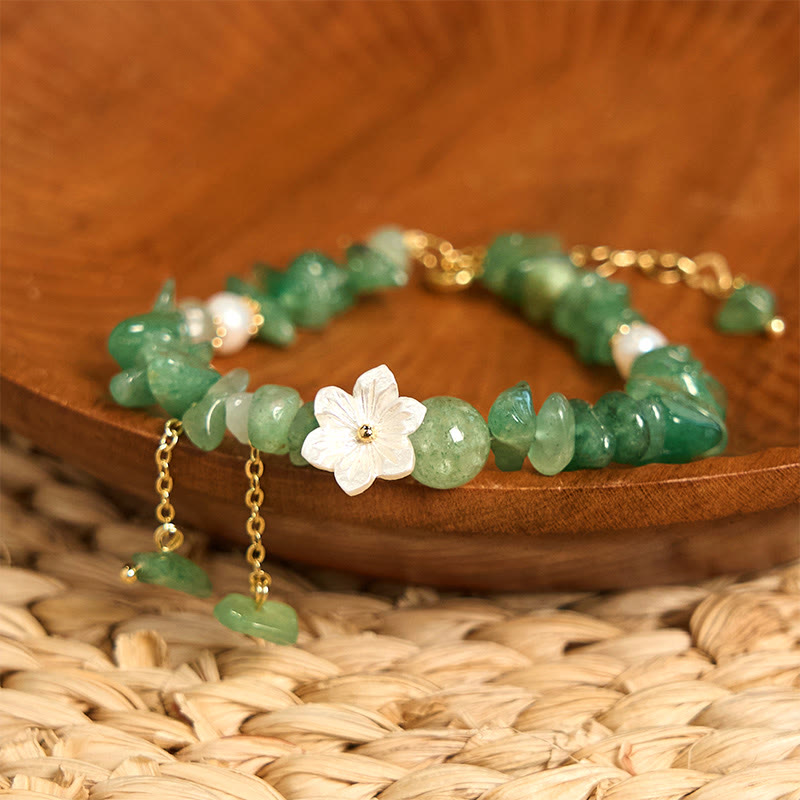 Buddha Stones Natural Strawberry Quartz Green Strawberry Quartz Super Seven Crystal Flower Healing Bracelet
