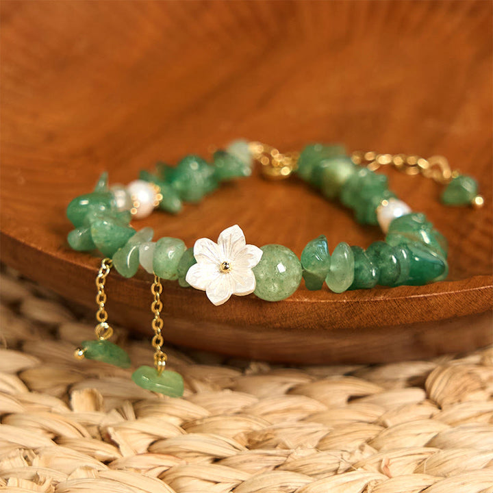 Buddha Stones Natural Strawberry Quartz Green Strawberry Quartz Super Seven Crystal Flower Healing Bracelet