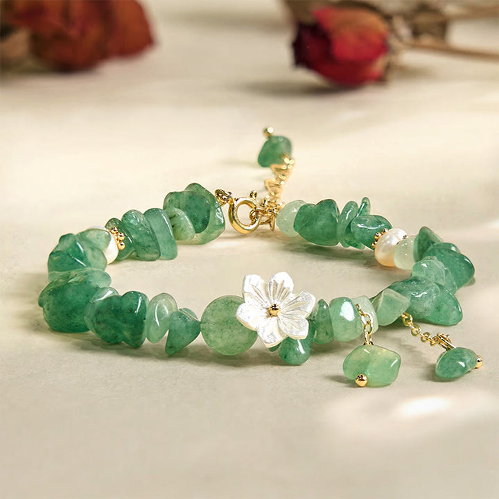Buddha Stones Natural Strawberry Quartz Green Strawberry Quartz Super Seven Crystal Flower Healing Bracelet