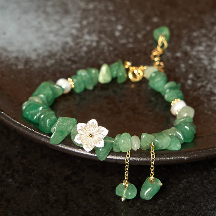 Buddha Stones Natural Strawberry Quartz Green Strawberry Quartz Super Seven Crystal Flower Healing Bracelet