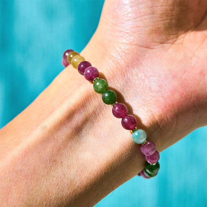 Buddha Stones Colorful Tourmaline Lucky Cat Positive Bracelet