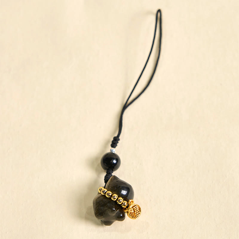 Buddha Stones Silver Sheen Obsidian Black Obsidian Gold Sheen Obsidian Cute Cat Fu Character Protection Key Chain Phone Hanging Decoration - image 12