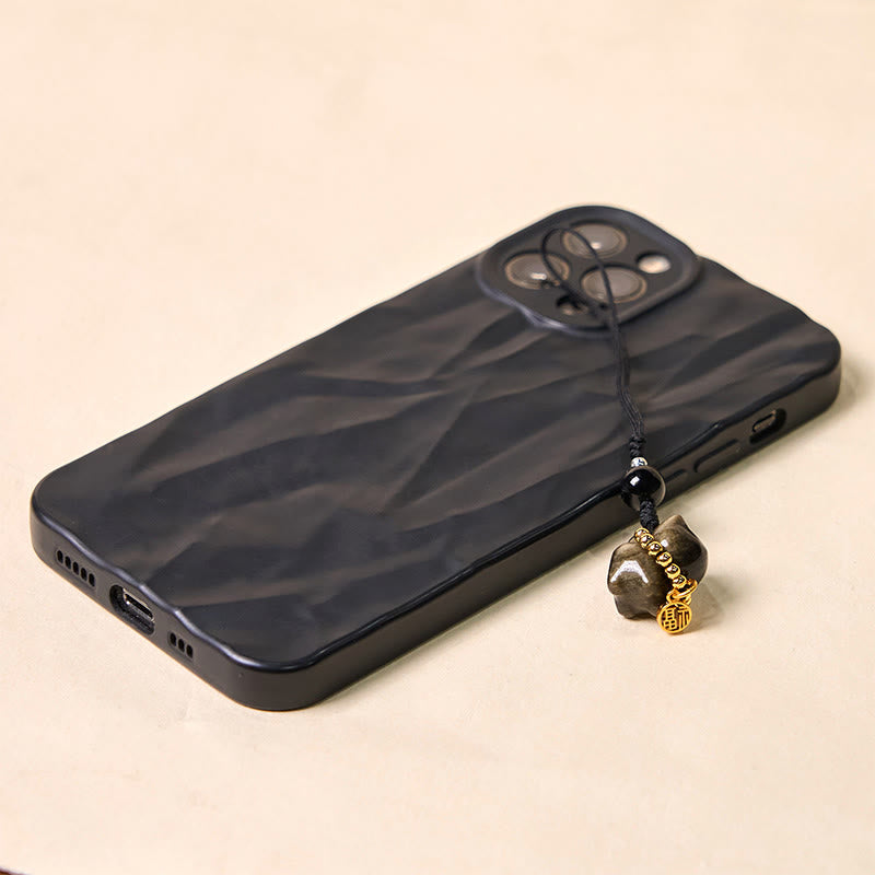 Buddha Stones Silver Sheen Obsidian Black Obsidian Gold Sheen Obsidian Cute Cat Fu Character Protection Key Chain Phone Hanging Decoration - image 22