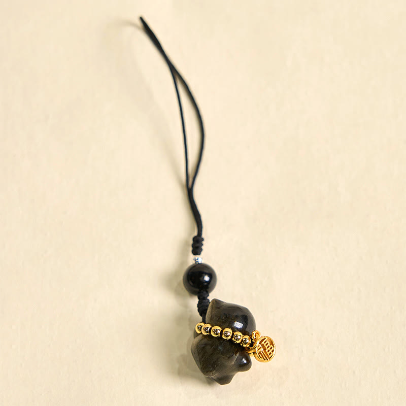 Buddha Stones Silver Sheen Obsidian Black Obsidian Gold Sheen Obsidian Cute Cat Fu Character Protection Key Chain Phone Hanging Decoration - image 18