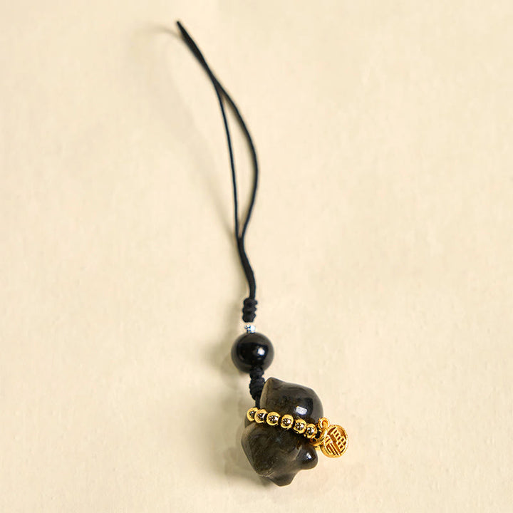 Buddha Stones Silver Sheen Obsidian Black Obsidian Gold Sheen Obsidian Cute Cat Fu Character Protection Key Chain Phone Hanging Decoration - image 18