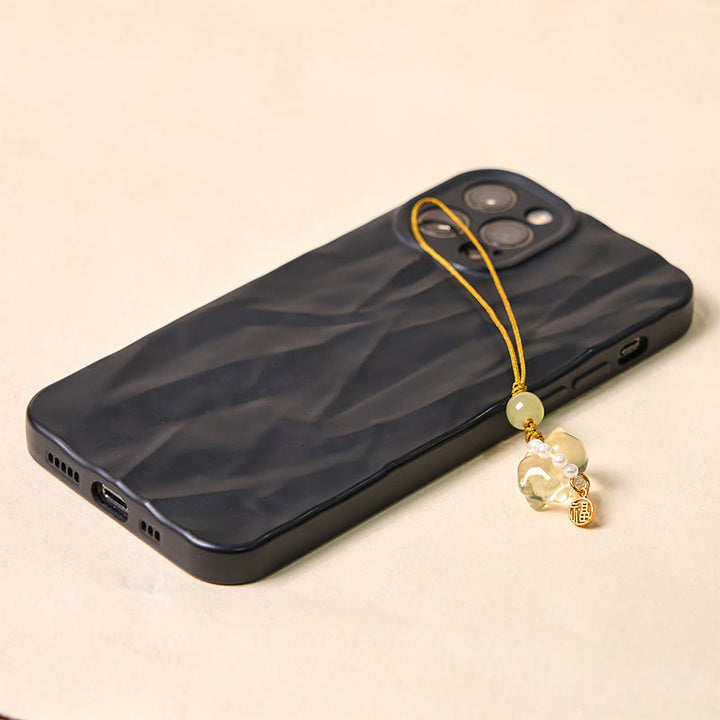 Buddha Stones Pink Crystal Amethyst Citrine Pearl Fu Character Lucky Kitten Warmth Phone Hanging Decoration