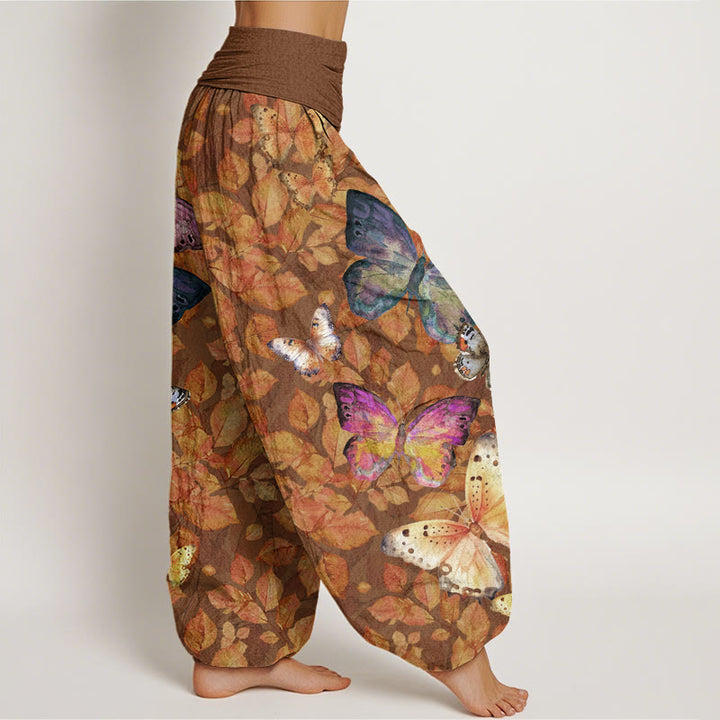 Buddha Stones Casual Vivid Butterfly Dead Leaves Pattern Women's Elastic Waist Harem Pants