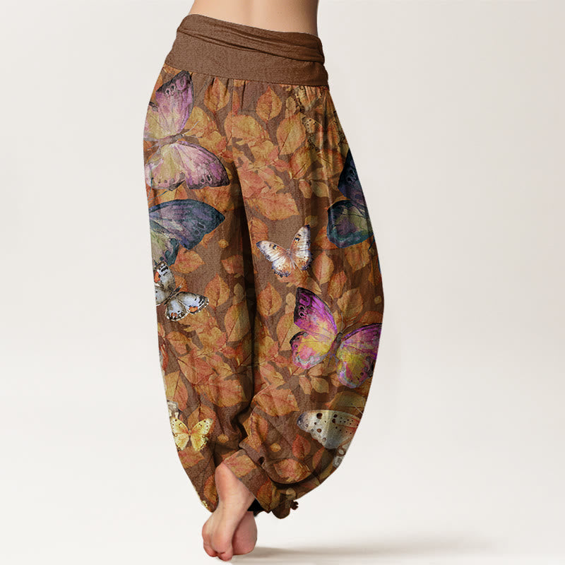 Buddha Stones Casual Vivid Butterfly Dead Leaves Pattern Women's Elastic Waist Harem Pants