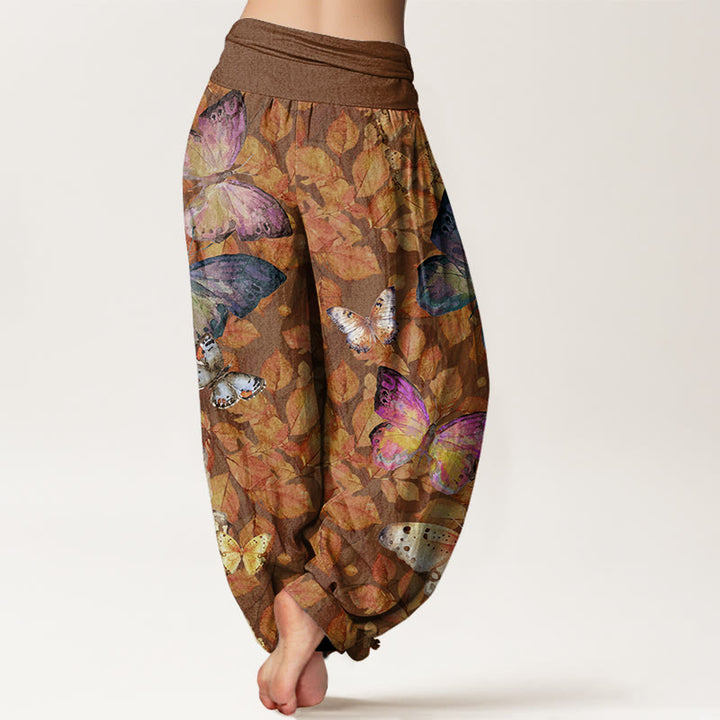 Buddha Stones Casual Vivid Butterfly Dead Leaves Pattern Women's Elastic Waist Harem Pants