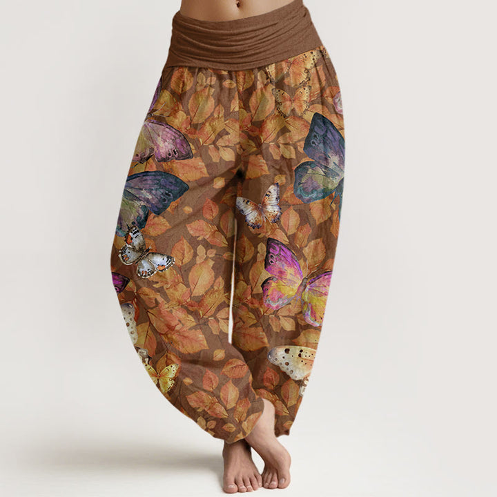 Buddha Stones Casual Vivid Butterfly Dead Leaves Pattern Women's Elastic Waist Harem Pants