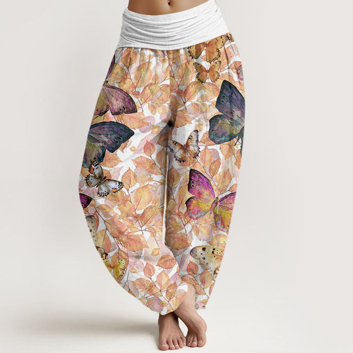 Buddha Stones Casual Vivid Butterfly Dead Leaves Pattern Women's Elastic Waist Harem Pants