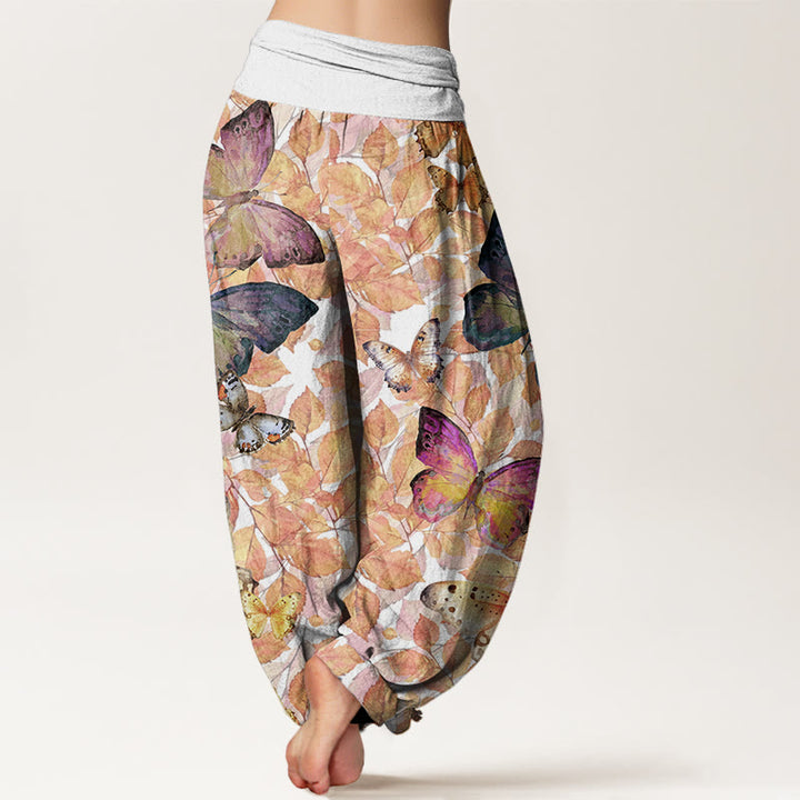 Buddha Stones Casual Vivid Butterfly Dead Leaves Pattern Women's Elastic Waist Harem Pants