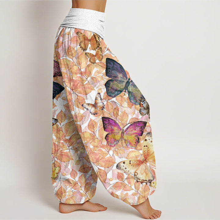 Buddha Stones Casual Vivid Butterfly Dead Leaves Pattern Women's Elastic Waist Harem Pants