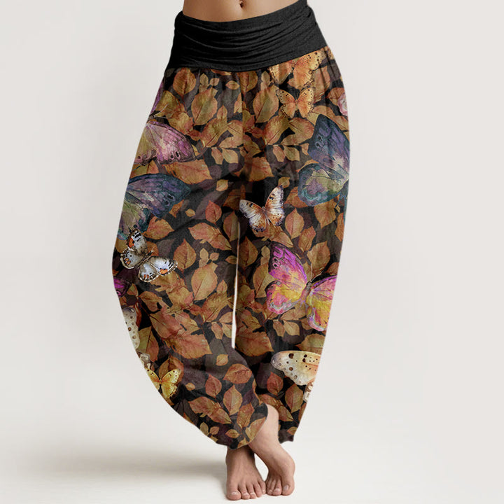 Buddha Stones Casual Vivid Butterfly Dead Leaves Pattern Women's Elastic Waist Harem Pants