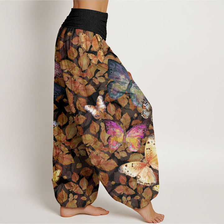 Buddha Stones Casual Vivid Butterfly Dead Leaves Pattern Women's Elastic Waist Harem Pants