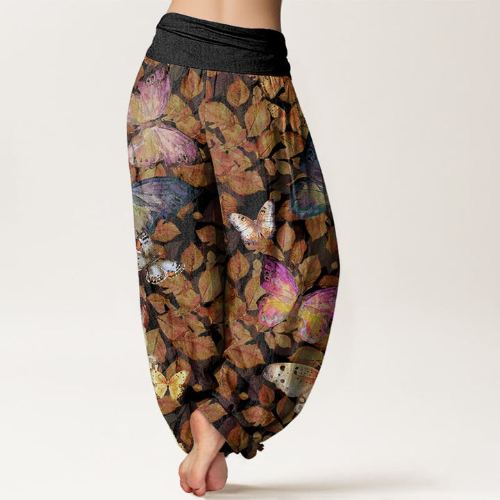 Buddha Stones Casual Vivid Butterfly Dead Leaves Pattern Women's Elastic Waist Harem Pants