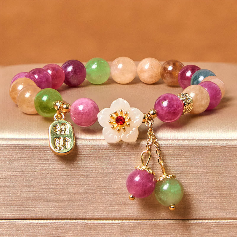 Buddha Stones Natural Tourmaline Fu Character Flower Lucky Brand Bracelet