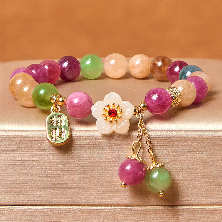 Buddha Stones Natural Tourmaline Fu Character Flower Lucky Brand Bracelet