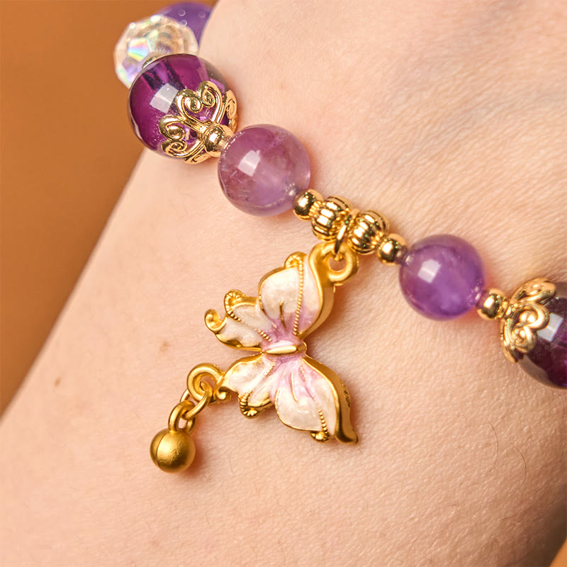 Buddha Stones Natural Amethyst Sun Stone Butterfly Peace Bracelet