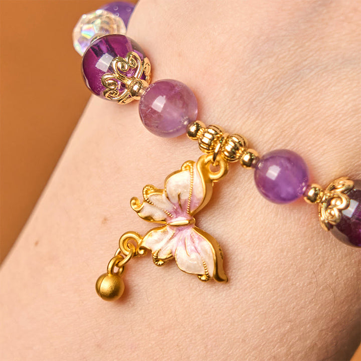 Buddha Stones Natural Amethyst Sun Stone Butterfly Peace Bracelet