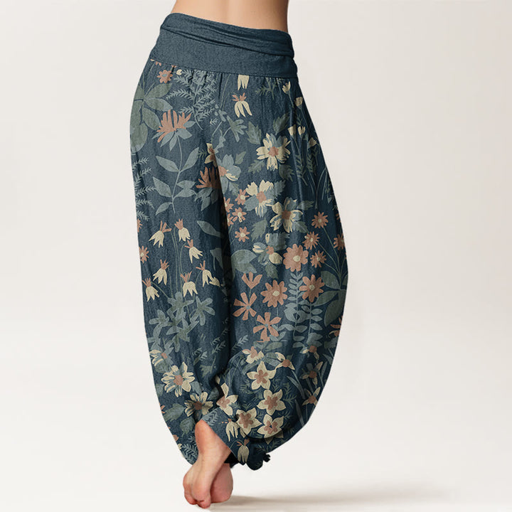 Buddha Stones Casual Daisy Flowers Leaves Design Women's Elastic Waist Harem Pants