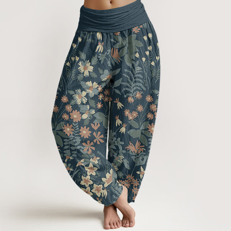 Buddha Stones Cotton Casual Daisy Flowers Leaves Design Women's Elastic Waist Harem Pants - LightBlue - US22，UK/AU26，EU54 (6XL) - image 0