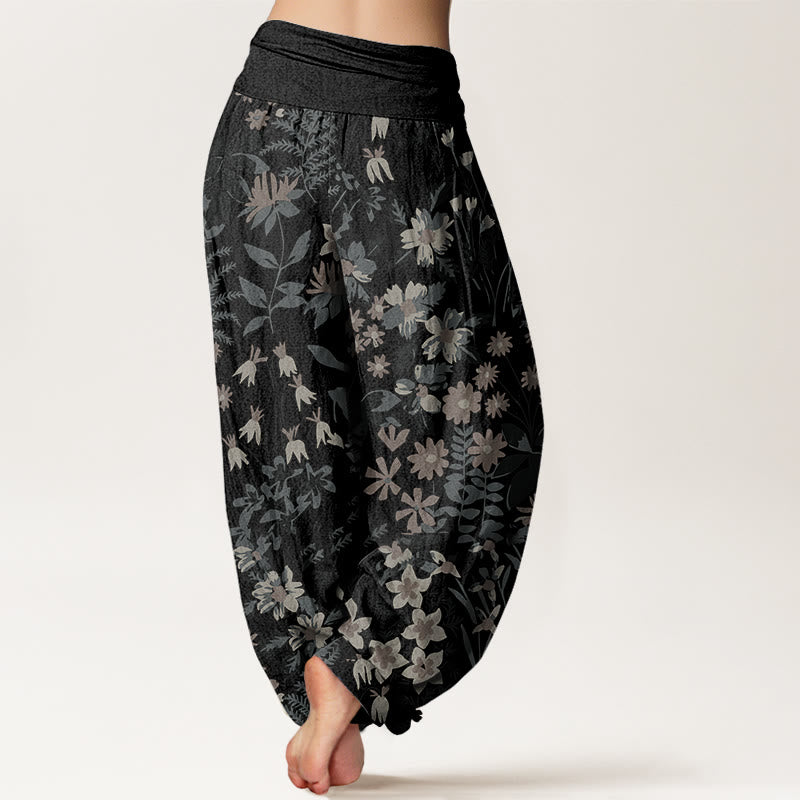 Buddha Stones Cotton Casual Daisy Flowers Leaves Design Women's Elastic Waist Harem Pants - image 6