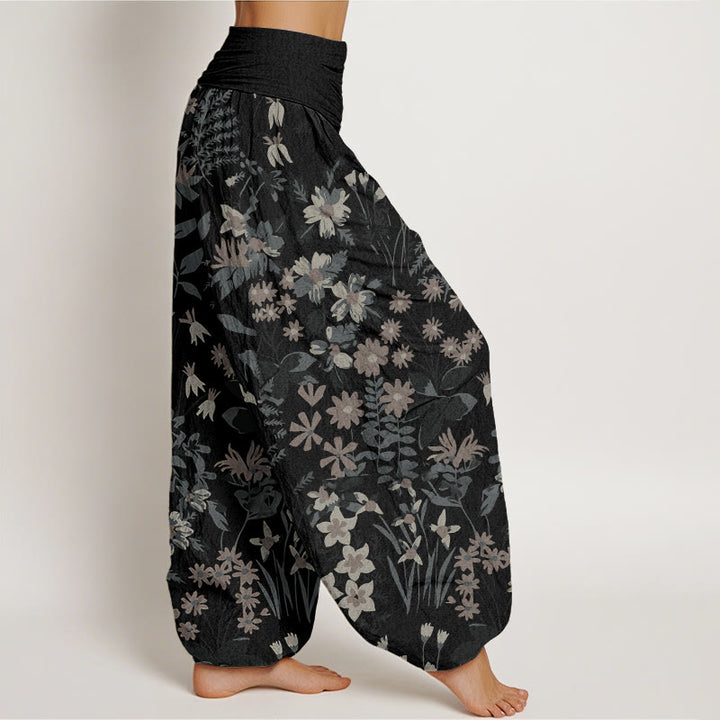 Buddha Stones Casual Daisy Flowers Leaves Design Women's Elastic Waist Harem Pants