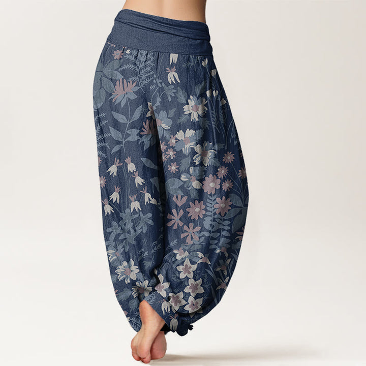 Buddha Stones Casual Daisy Flowers Leaves Design Women's Elastic Waist Harem Pants
