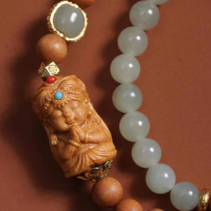 Buddha Stones Tibetan Zakiram Goddess Of  Wealth Hetian Jade Sandalwood Prosperity Bracelet
