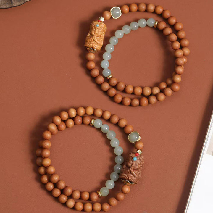 Buddha Stones Tibetan Zakiram Goddess Of  Wealth Hetian Jade Sandalwood Prosperity Bracelet