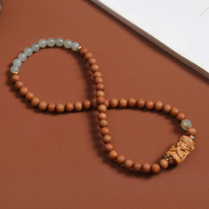 Buddha Stones Tibetan Zakiram Goddess Of  Wealth Hetian Jade Sandalwood Prosperity Bracelet